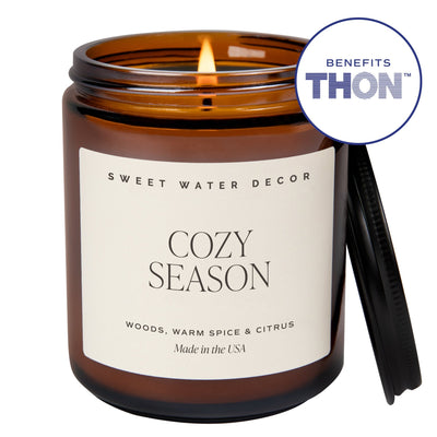 Cozy Season Soy Candle - Amber Jar - 9 oz - Sweet Water Decor - Candles