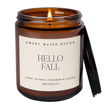 Hello Fall Soy Candle - Amber Jar - 9 oz - Sweet Water Decor - Candles