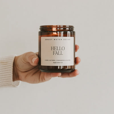 Hello Fall Soy Candle - Amber Jar - 9 oz - Sweet Water Decor - Candles