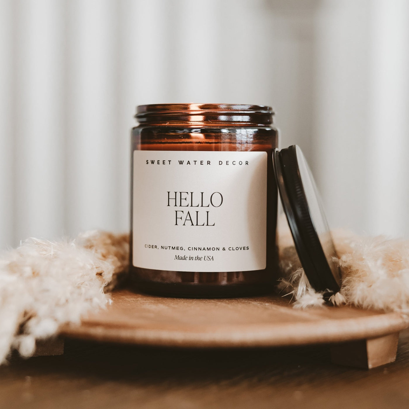 Hello Fall Soy Candle - Amber Jar - 9 oz - Sweet Water Decor - Candles