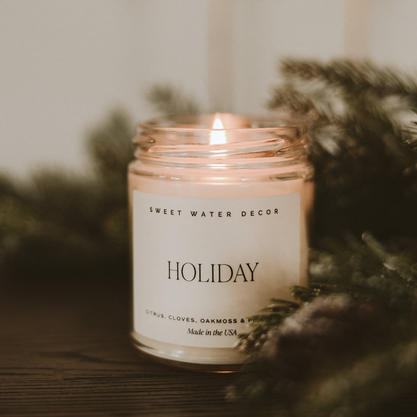 Holiday Soy Candle - Clear Jar - 9 oz - Sweet Water Decor - Candles