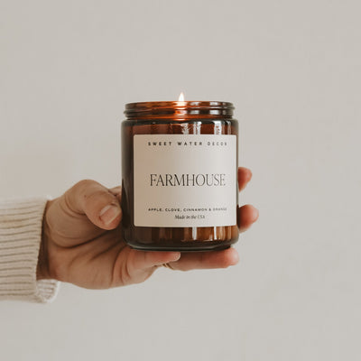 Farmhouse Soy Candle - Amber Jar - 9 oz - Sweet Water Decor - Candles