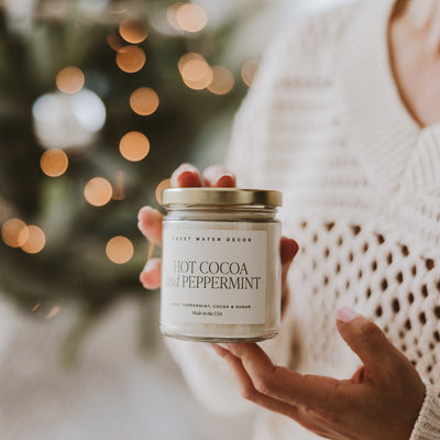 Hot Cocoa and Peppermint Soy Candle - Clear Jar - 9 oz - Sweet Water Decor - Candles