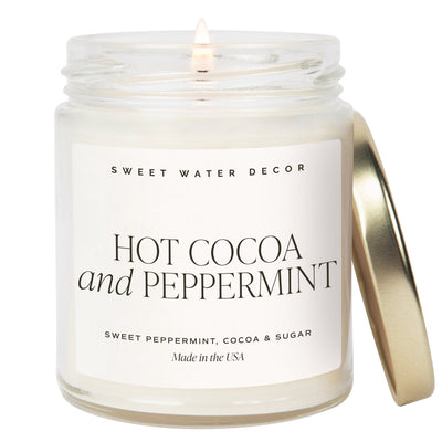 Hot Cocoa and Peppermint Soy Candle - Clear Jar - 9 oz - Sweet Water Decor - Candles