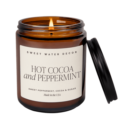 Hot Cocoa and Peppermint Soy Candle - Amber Jar - 9 oz - Sweet Water Decor - Candles