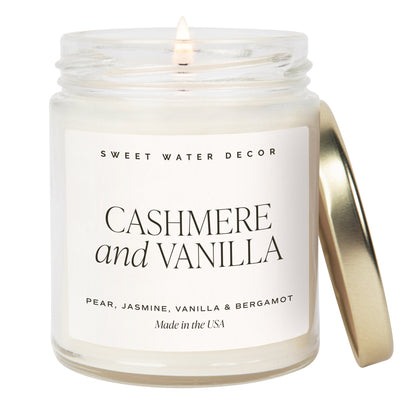 Cashmere and Vanilla Soy Candle - Clear Jar - 9 oz - Sweet Water Decor - Candles