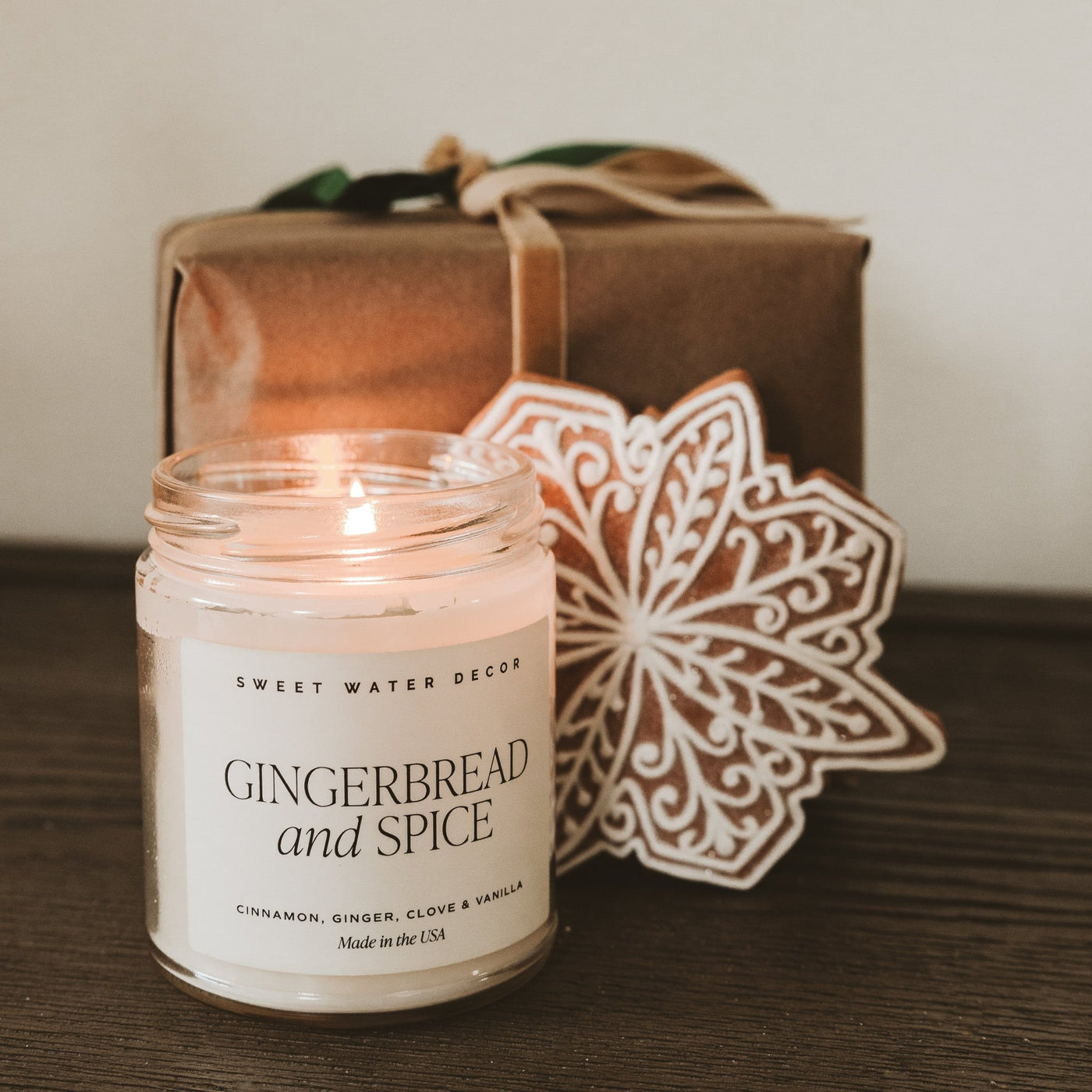 Gingerbread and Spice Soy Candle - Clear Jar - 9 oz - Sweet Water Decor - Candles