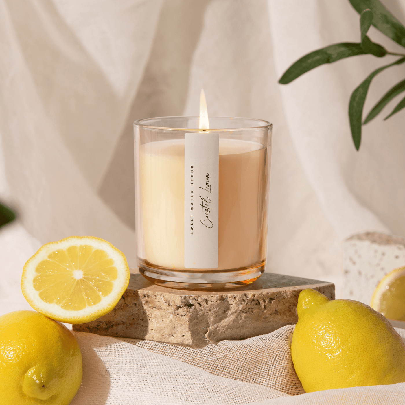 Coastal Lemon Soy Candle - Tinted Glass Jar - 12 oz - Sweet Water Decor - Candles