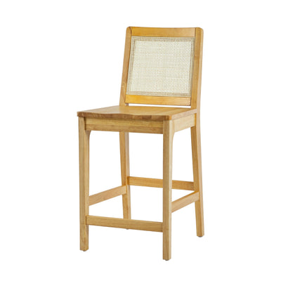 Catalina Solid Wood Bar Stool with Rattan Back Insert, Set of 2