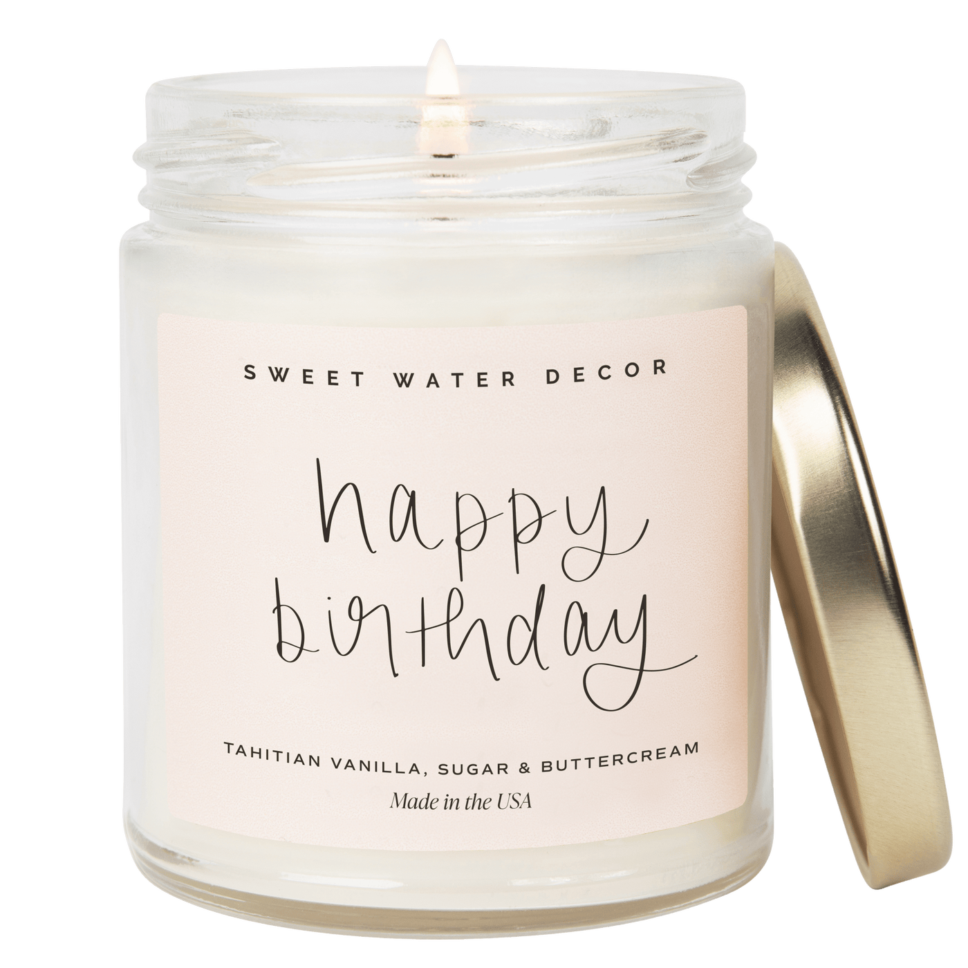 Happy Birthday Soy Candle - Clear Jar - 9 oz - Sweet Water Decor - Candles