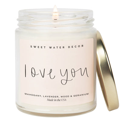 Love You Soy Candle - Clear Jar - 9 oz - Sweet Water Decor - Candles