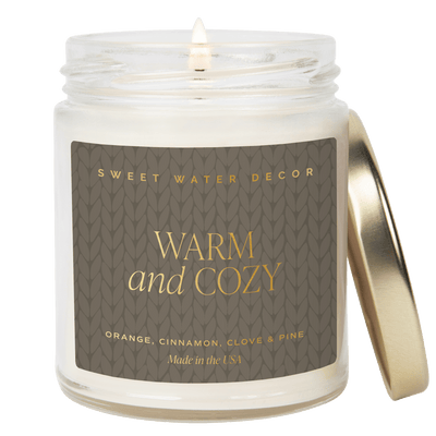 Warm and Cozy Soy Candle - Clear Jar - 9 oz - Sweet Water Decor - Candles