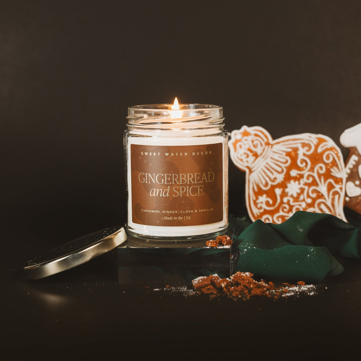 Gingerbread and Spice Soy Candle - Clear Jar - 9 oz - Sweet Water Decor - Candles