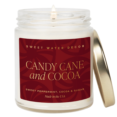 Candy Cane and Cocoa Soy Candle - Clear Jar - 9 oz - Sweet Water Decor - Candles