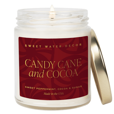 Candy Cane and Cocoa Soy Candle - Clear Jar - 9 oz (Hot Cocoa and Peppermint) - Sweet Water Decor - Candles