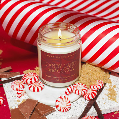 Candy Cane and Cocoa Soy Candle - Clear Jar - 9 oz - Sweet Water Decor - Candles