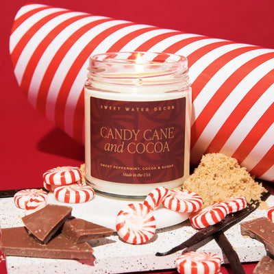 Candy Cane and Cocoa Soy Candle - Clear Jar - 9 oz - Sweet Water Decor - Candles