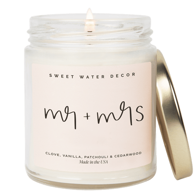 Mr. & Mrs. Quote Candle - Clear Jar - 9 oz (Palo Santo Patchouli) - Sweet Water Decor - Candles