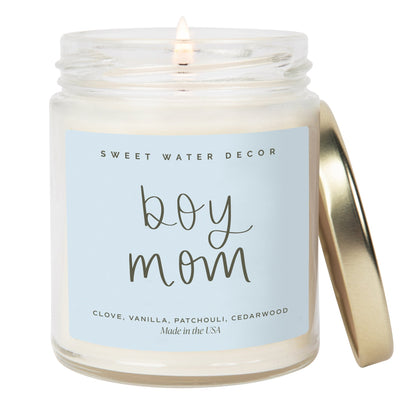 Boy Mom Soy Candle - Clear Jar - 9 oz (Palo Santo Patchouli) - Sweet Water Decor - Candles