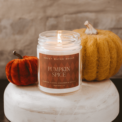 Pumpkin Spice Soy Candle | 9oz. Clear Jar - Sweet Water Decor - Candles