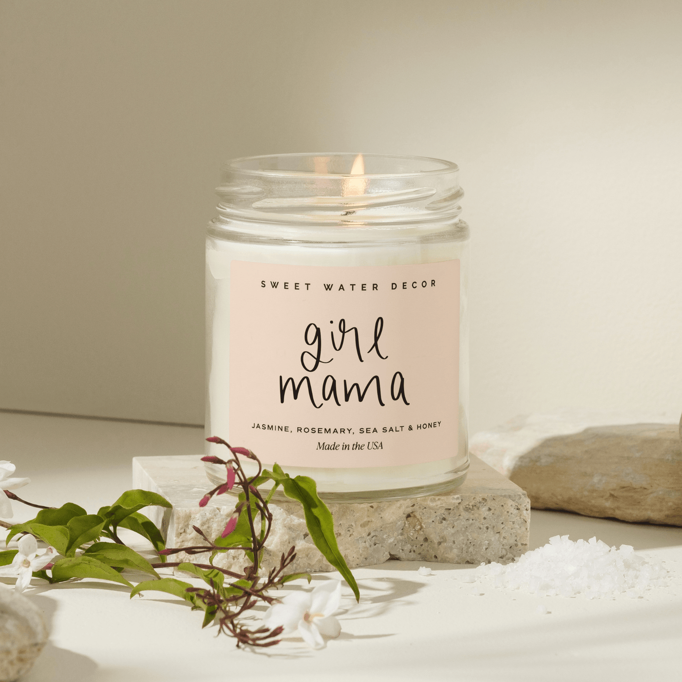 Girl Mama Soy Candle - Clear Jar - 9 oz (Wildflowers and Salt) - Sweet Water Decor - Candles