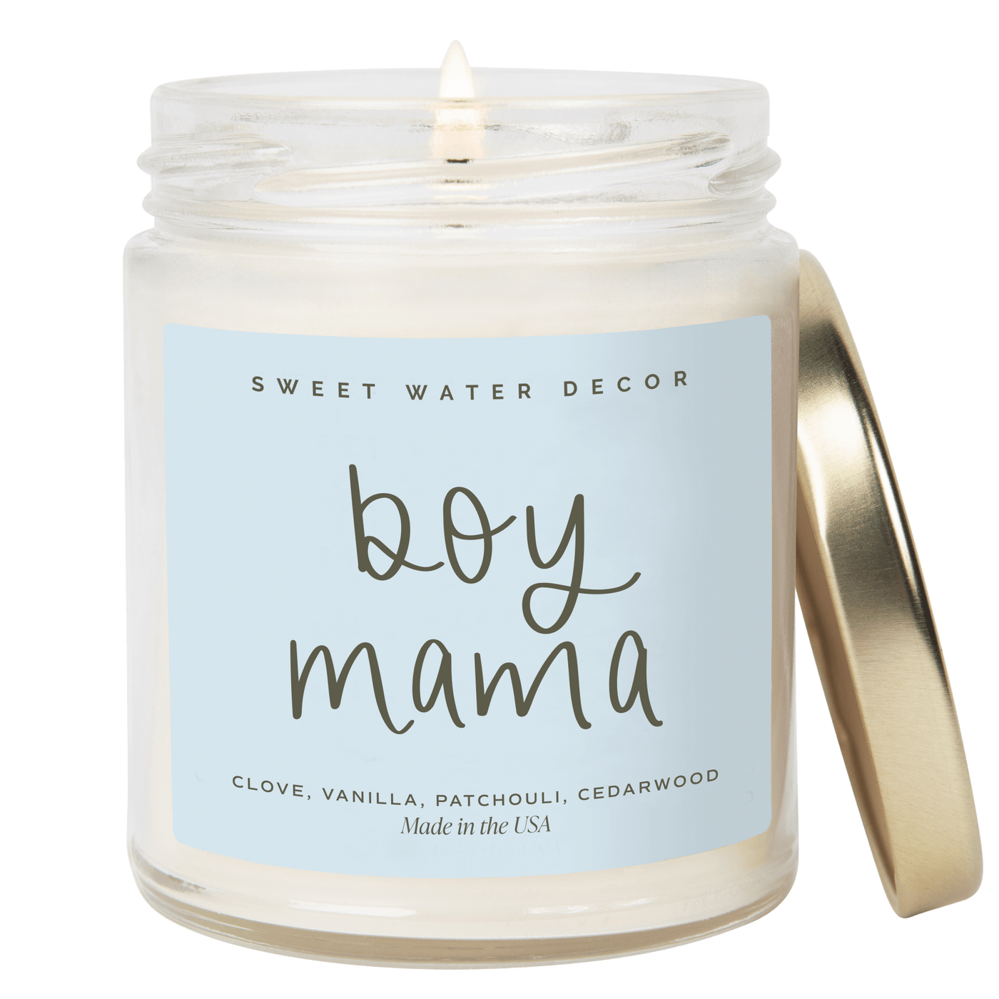 Boy Mama Soy Candle - Clear Jar - 9 oz (Palo Santo Patchouli) - Sweet Water Decor - Candles