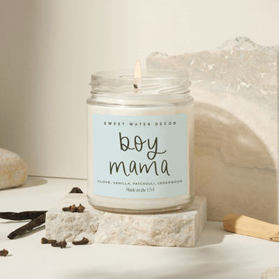 Boy Mama Soy Candle - Clear Jar - 9 oz (Palo Santo Patchouli) - Sweet Water Decor - Candles