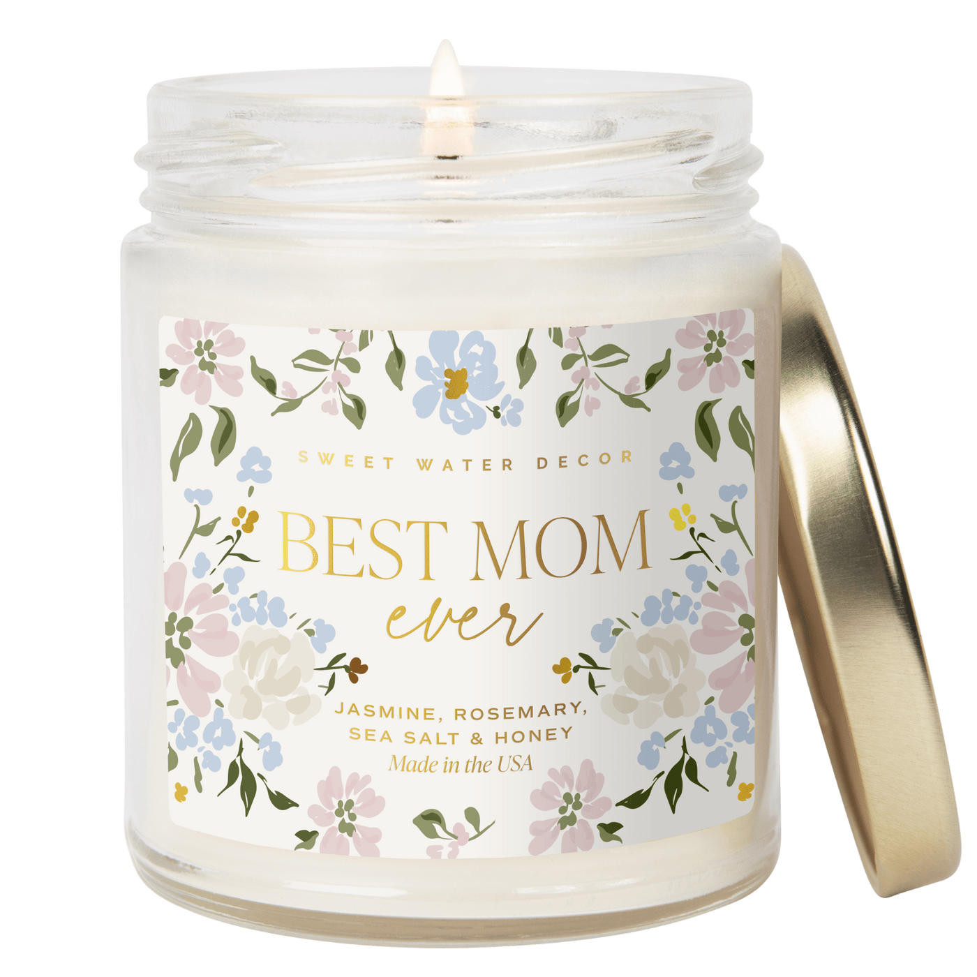 Best Mom Ever Soy Patterned Candle - Clear Jar - 9 oz (Wildflowers and Salt)