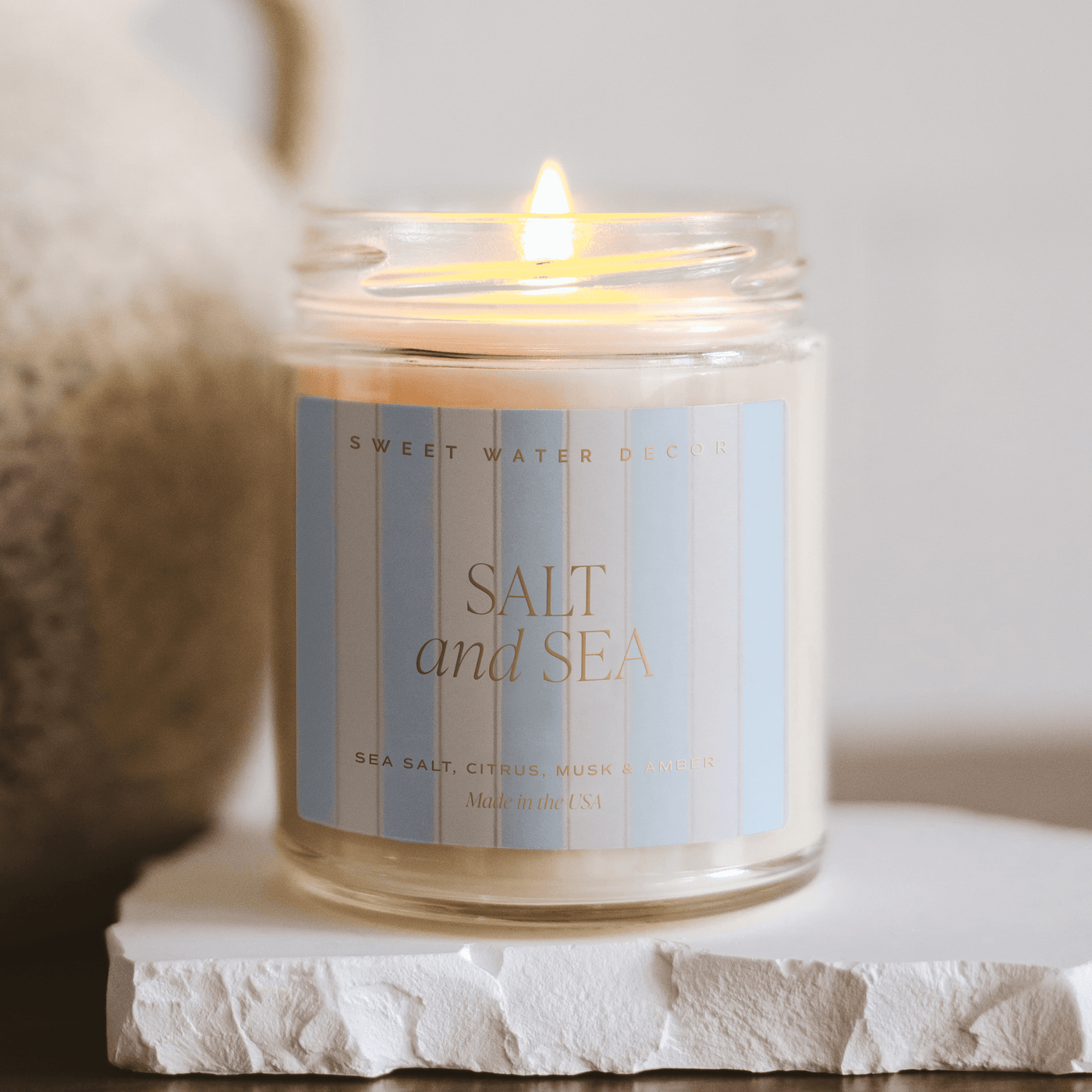 Salt and Sea Soy Patterned Candle - Clear Jar - 9 oz