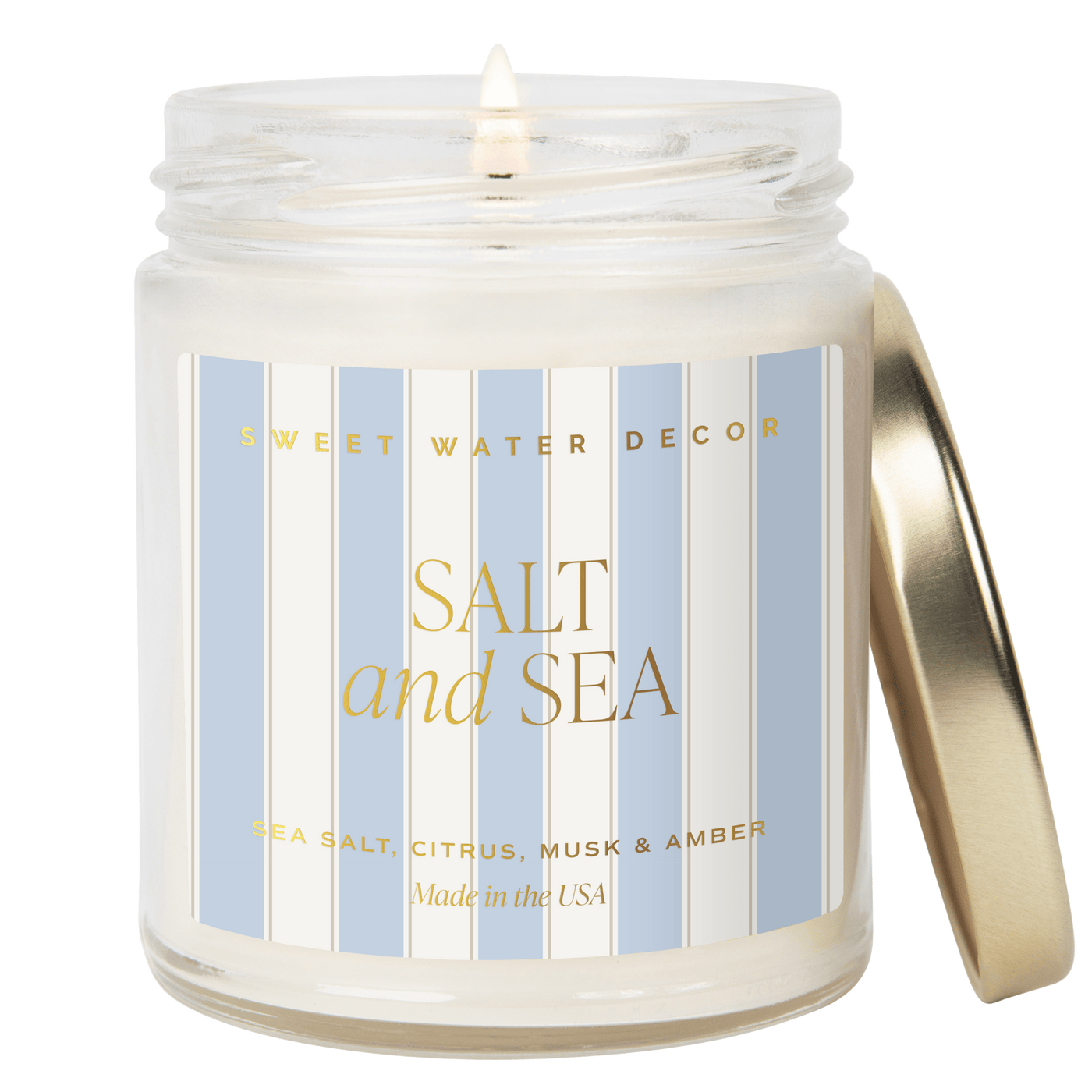 Salt and Sea Soy Patterned Candle - Clear Jar - 9 oz - Sweet Water Decor - Candles