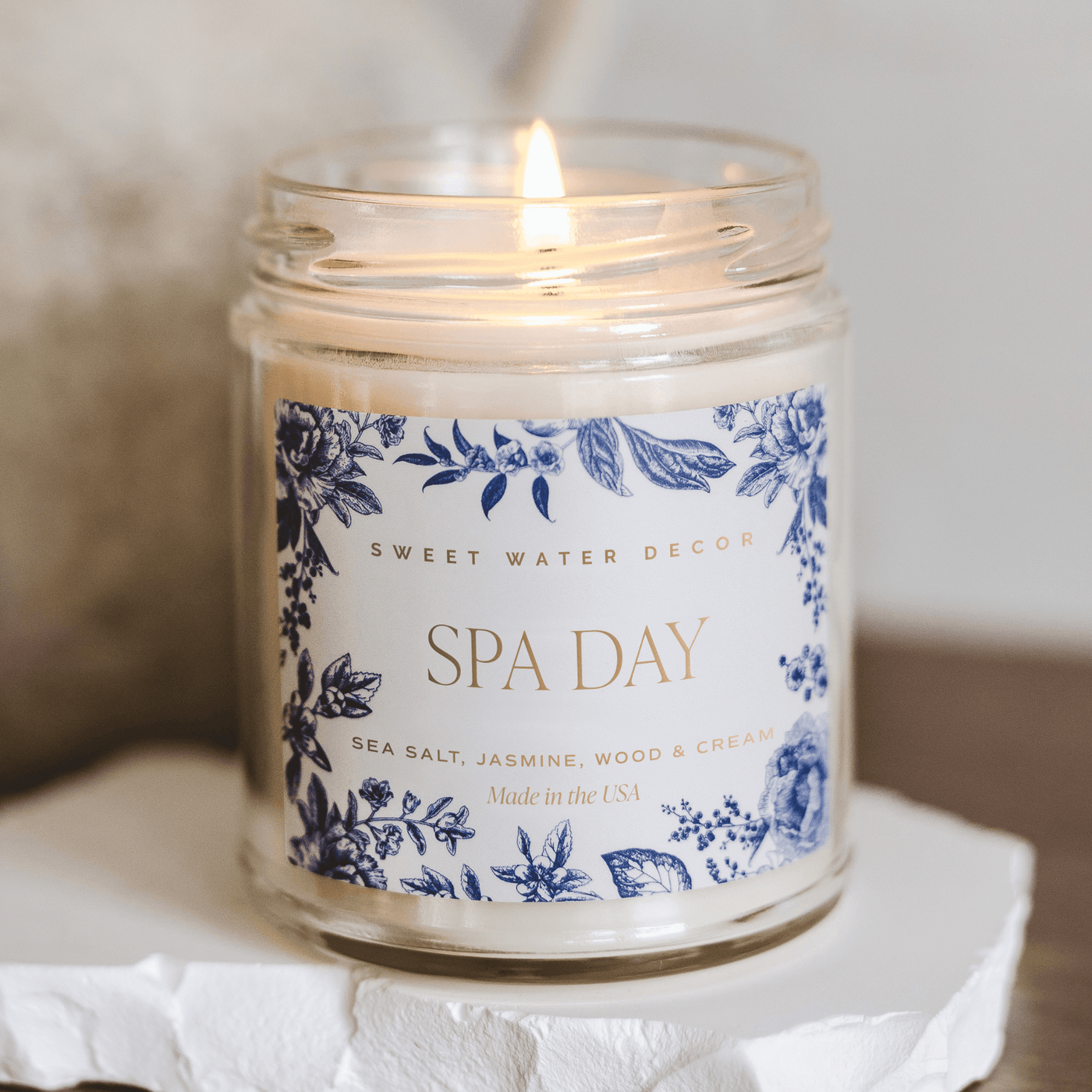 Spa Day Soy Patterned Candle - Clear Jar - 9 oz - Sweet Water Decor - Candles