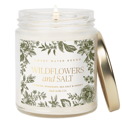 Wildflowers and Salt Soy Patterned Candle - Clear Jar - 9 oz - Sweet Water Decor - Candles