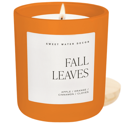 Fall Leaves Soy Candle - Orange Matte Jar - 15 oz - Sweet Water Decor - Candles