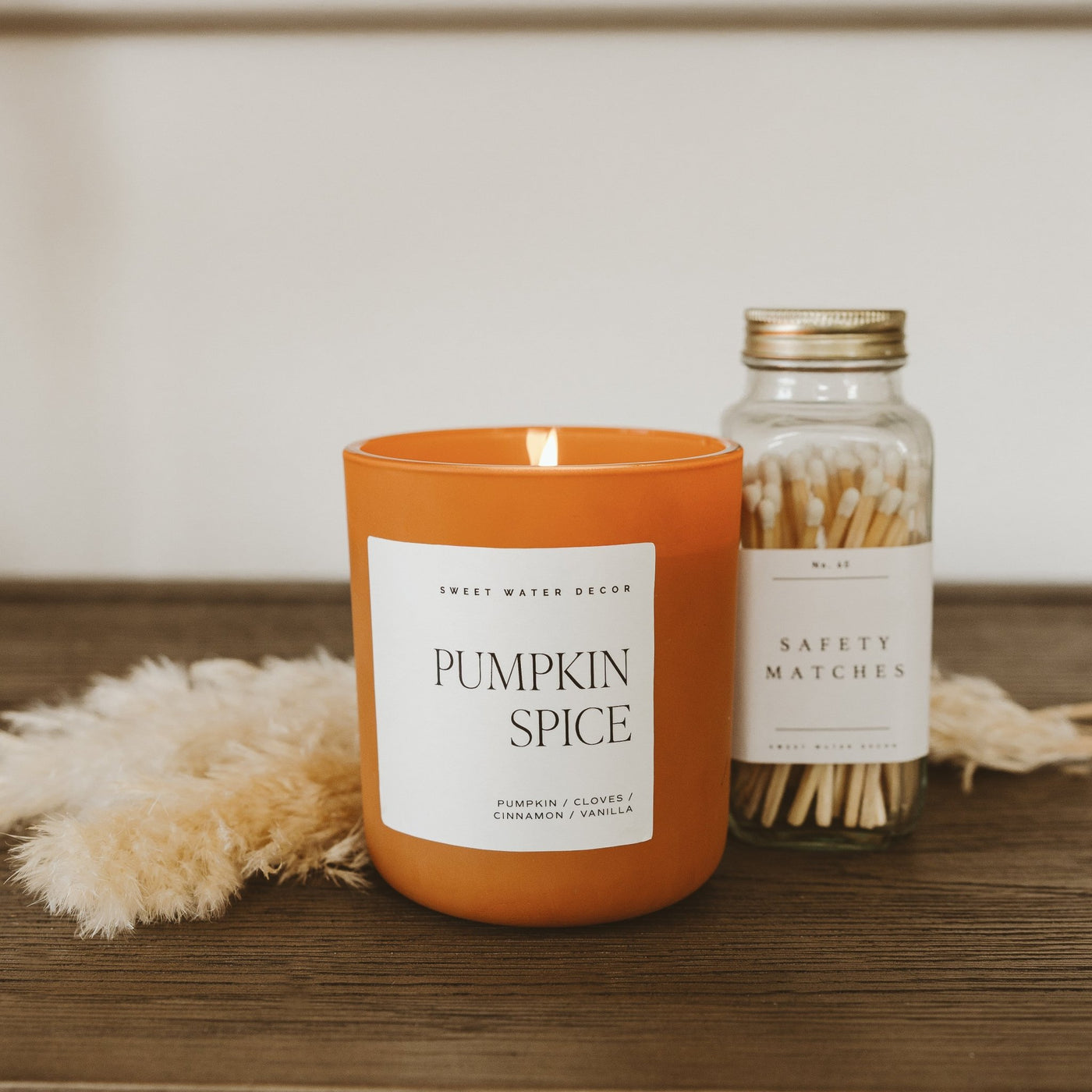 Pumpkin Spice Soy Candle - Orange Matte Jar - 15 oz - Sweet Water Decor - Candles