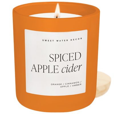 Spiced Apple Cider Soy Candle - Orange Matte Jar - 15 oz - Sweet Water Decor - Candles