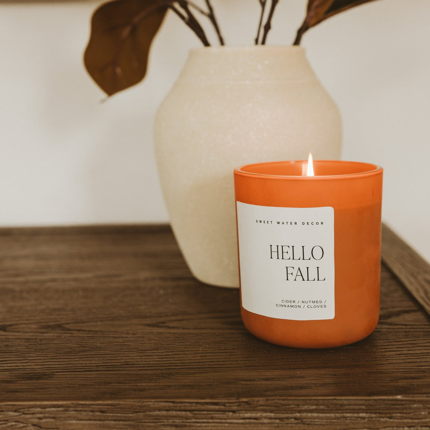 Hello Fall Soy Candle - Orange Matte Jar - 15 oz - Sweet Water Decor - Candles