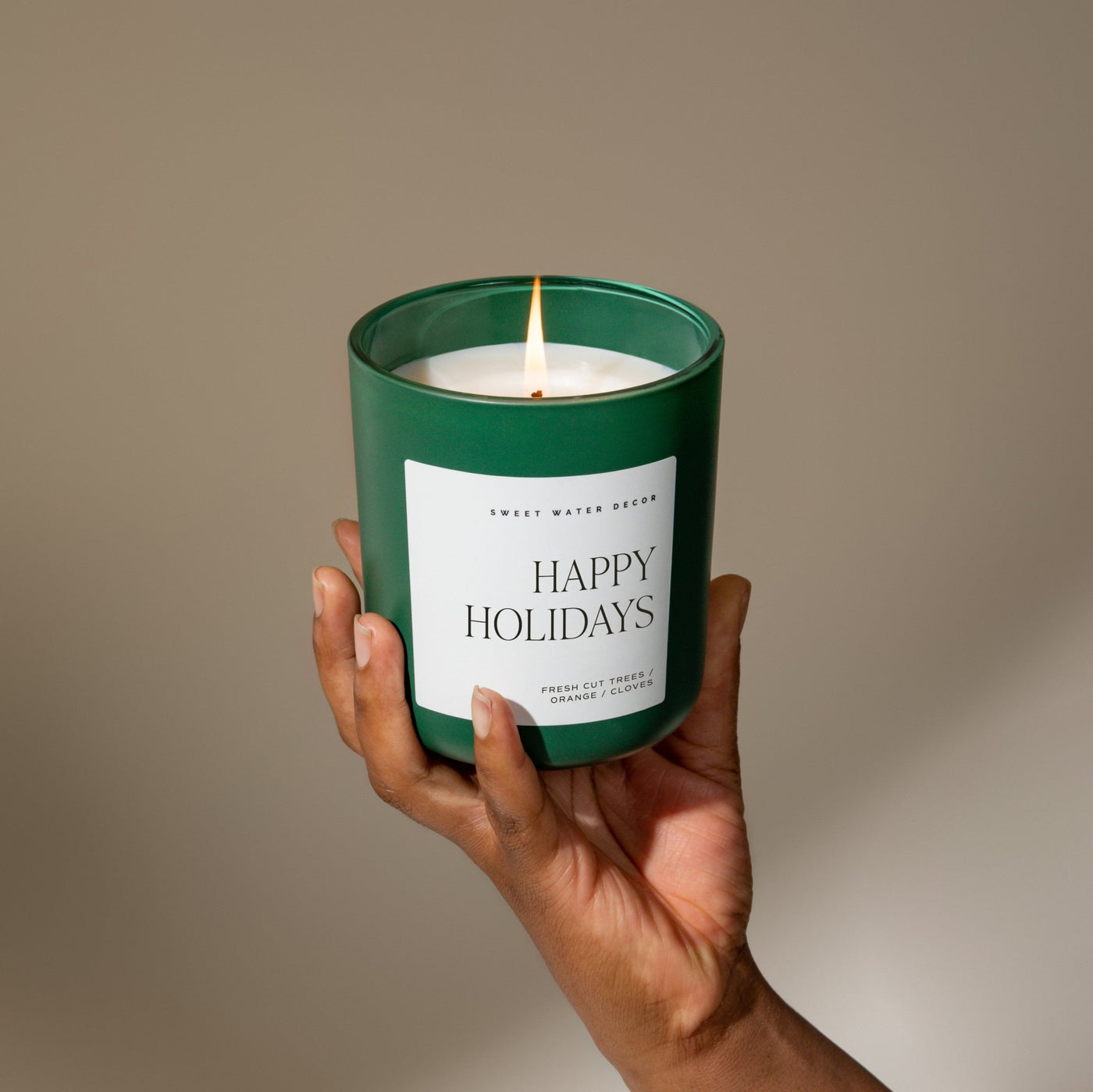 Happy Holidays Soy Candle - Green Matte Jar - 15 oz - Sweet Water Decor - Candles