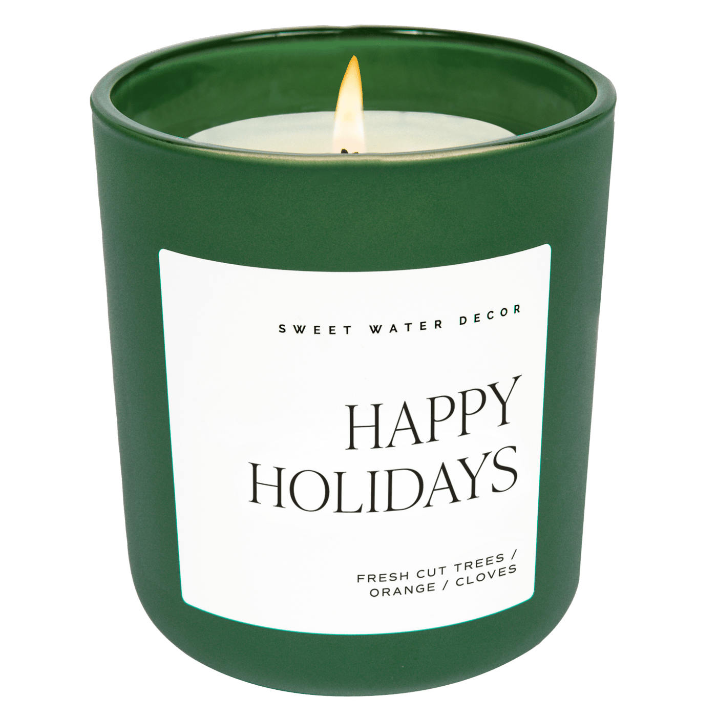 Happy Holidays Soy Candle - Green Matte Jar - 15 oz - Sweet Water Decor - Candles