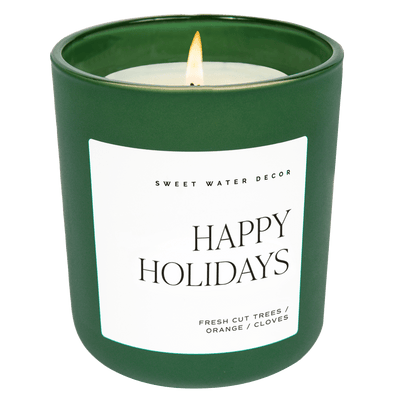 Happy Holidays Soy Candle - Green Matte Jar - 15 oz - Sweet Water Decor - Candles