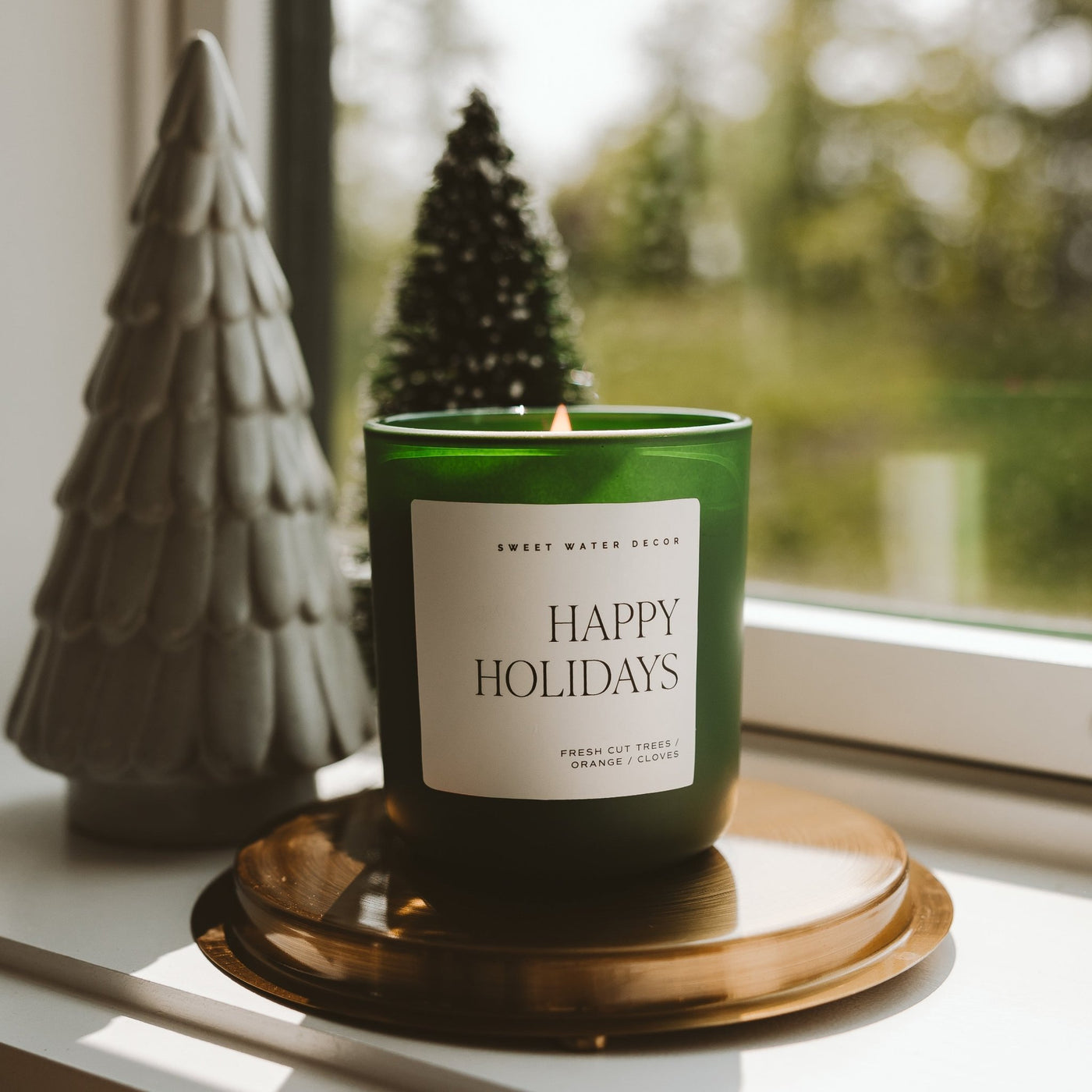 Happy Holidays Soy Candle - Green Matte Jar - 15 oz - Sweet Water Decor - Candles