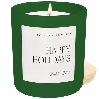 Happy Holidays Soy Candle - Green Matte Jar - 15 oz