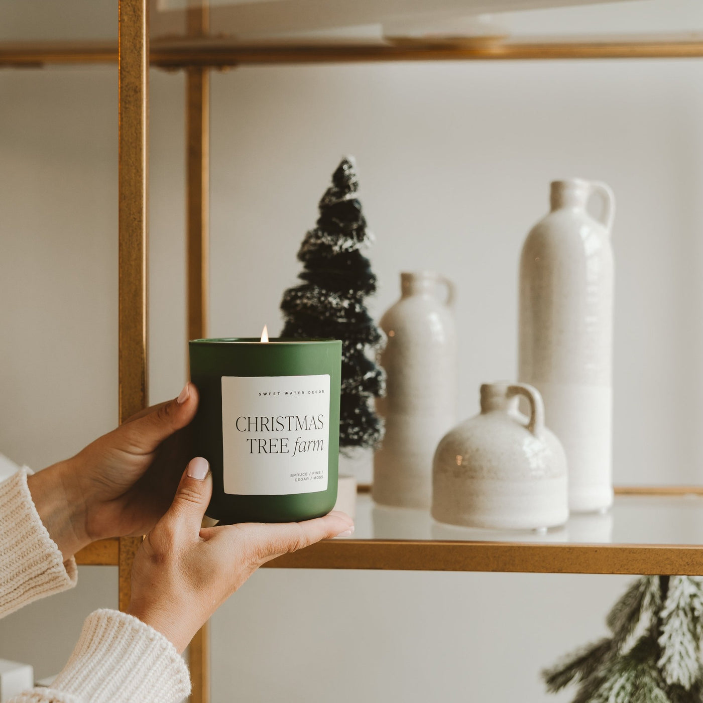 Christmas Tree Farm Soy Candle - Green Matte Jar - 15 oz - Sweet Water Decor - Candles