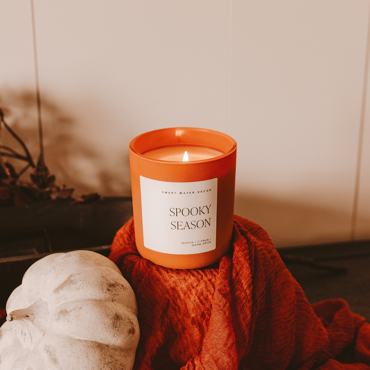 Spooky Season Soy Candle - Orange Matte Jar - 15 oz (Cozy Season) - Sweet Water Decor - Candles