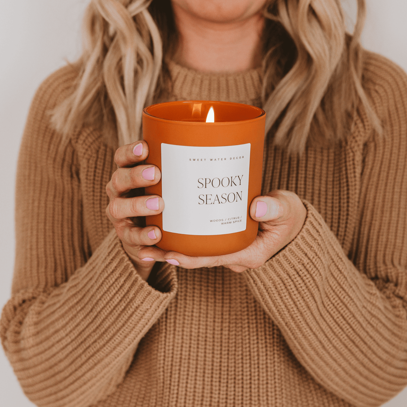 Spooky Season Soy Candle - Orange Matte Jar - 15 oz (Cozy Season) - Sweet Water Decor - Candles