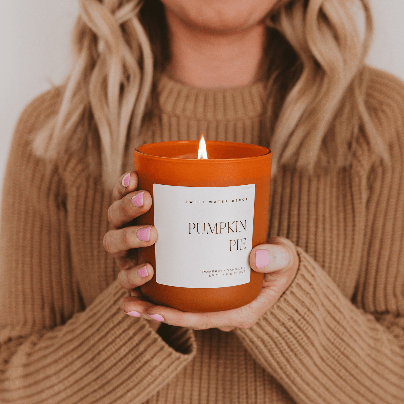 Pumpkin Pie Soy Candle - Orange Matte Jar - 15 oz (Hello Pumpkin) - Sweet Water Decor - Candles