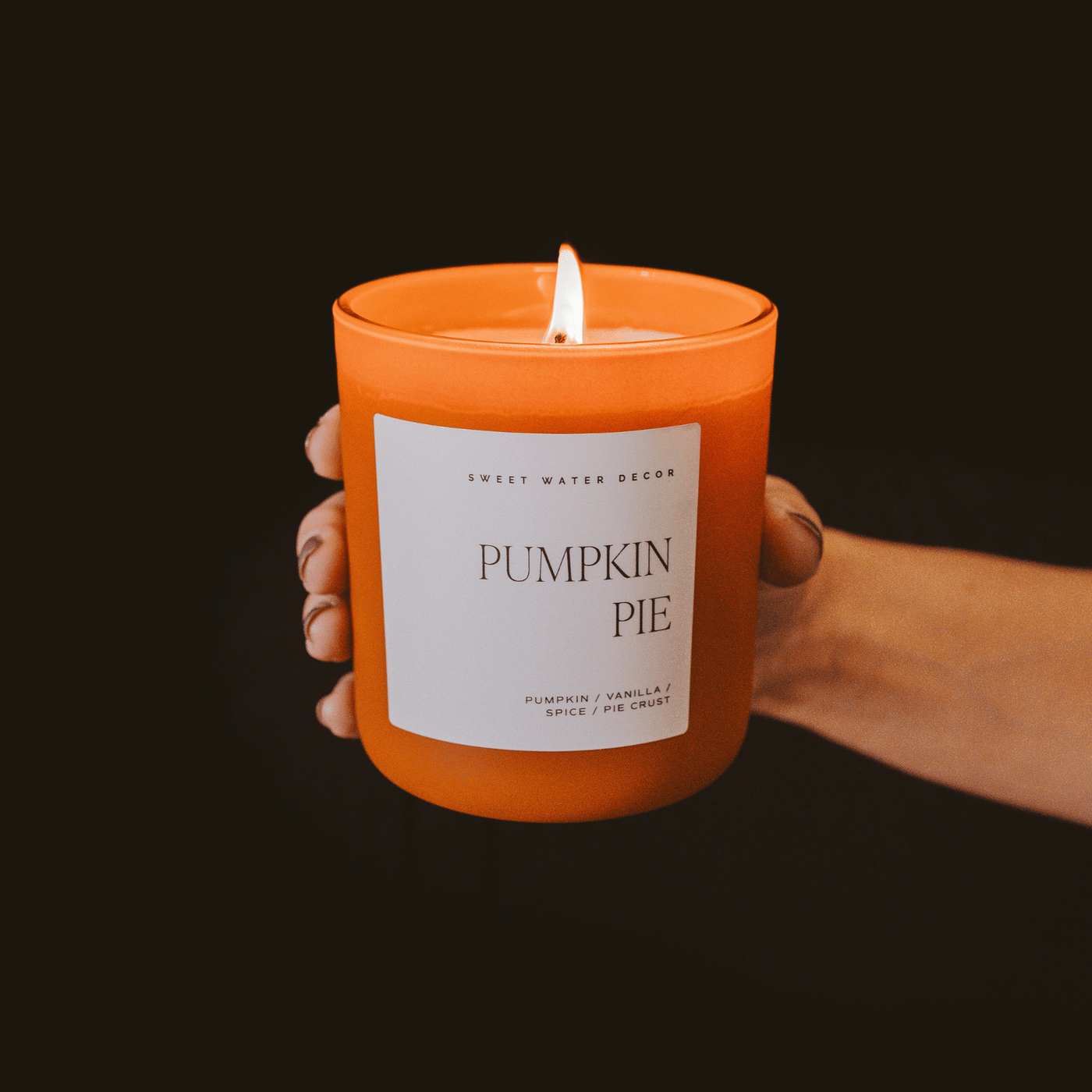 Pumpkin Pie Soy Candle - Orange Matte Jar - 15 oz (Hello Pumpkin) - Sweet Water Decor - Candles