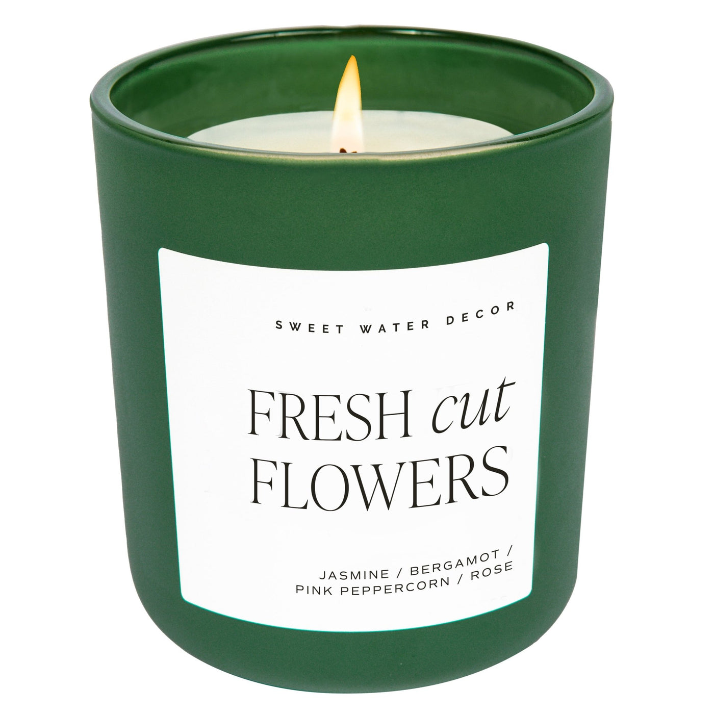 Fresh Cut Flowers Soy Candle - Green Matte Jar - 15 oz - Sweet Water Decor - Candles