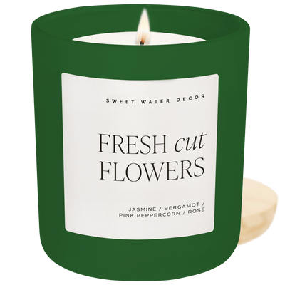 Fresh Cut Flowers Soy Candle - Green Matte Jar - 15 oz - Sweet Water Decor - Candles