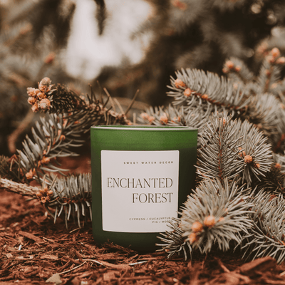 Enchanted Forest Soy Candle - Green Matte Jar - 15 oz (Cypress and Fig) - Sweet Water Decor - Candles