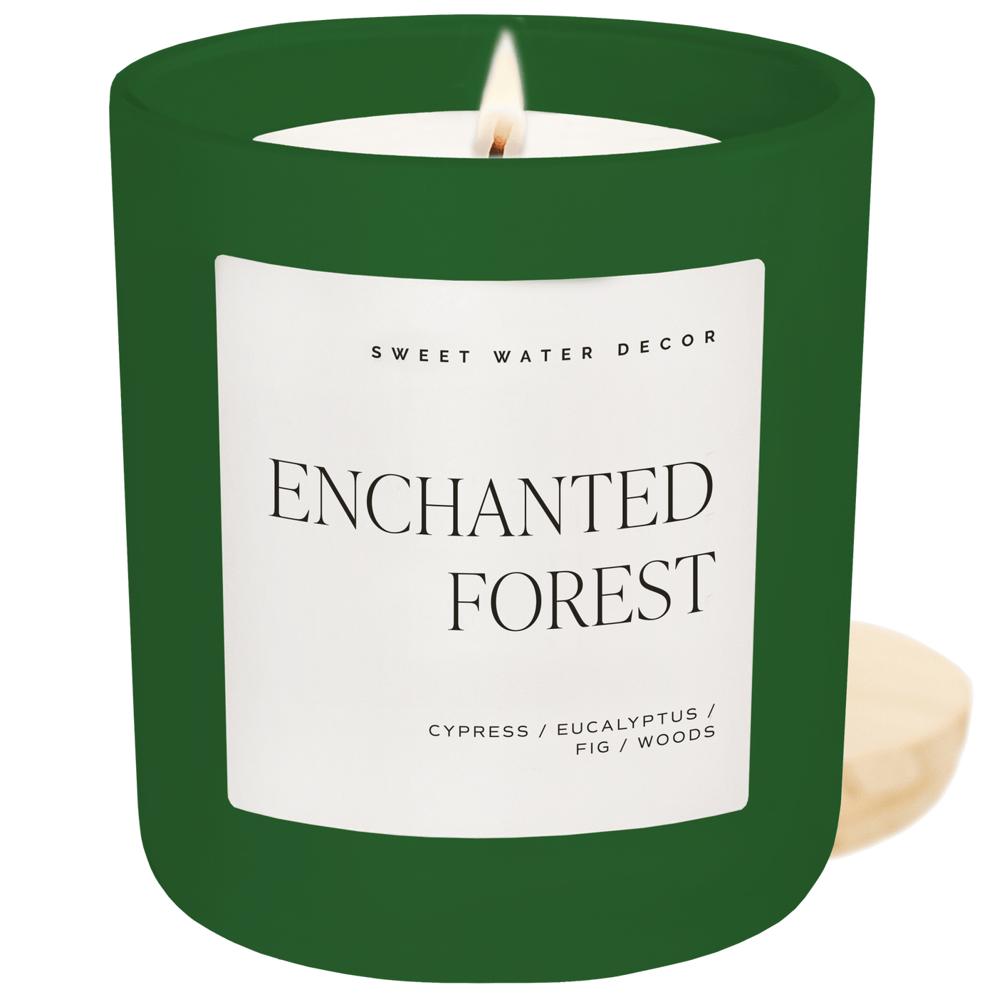 Enchanted Forest Soy Candle - Green Matte Jar - 15 oz (Cypress and Fig) - Sweet Water Decor - Candles